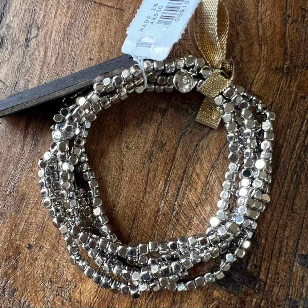 J. Crew Silver Set of Six Tiny beads stretch bracelets